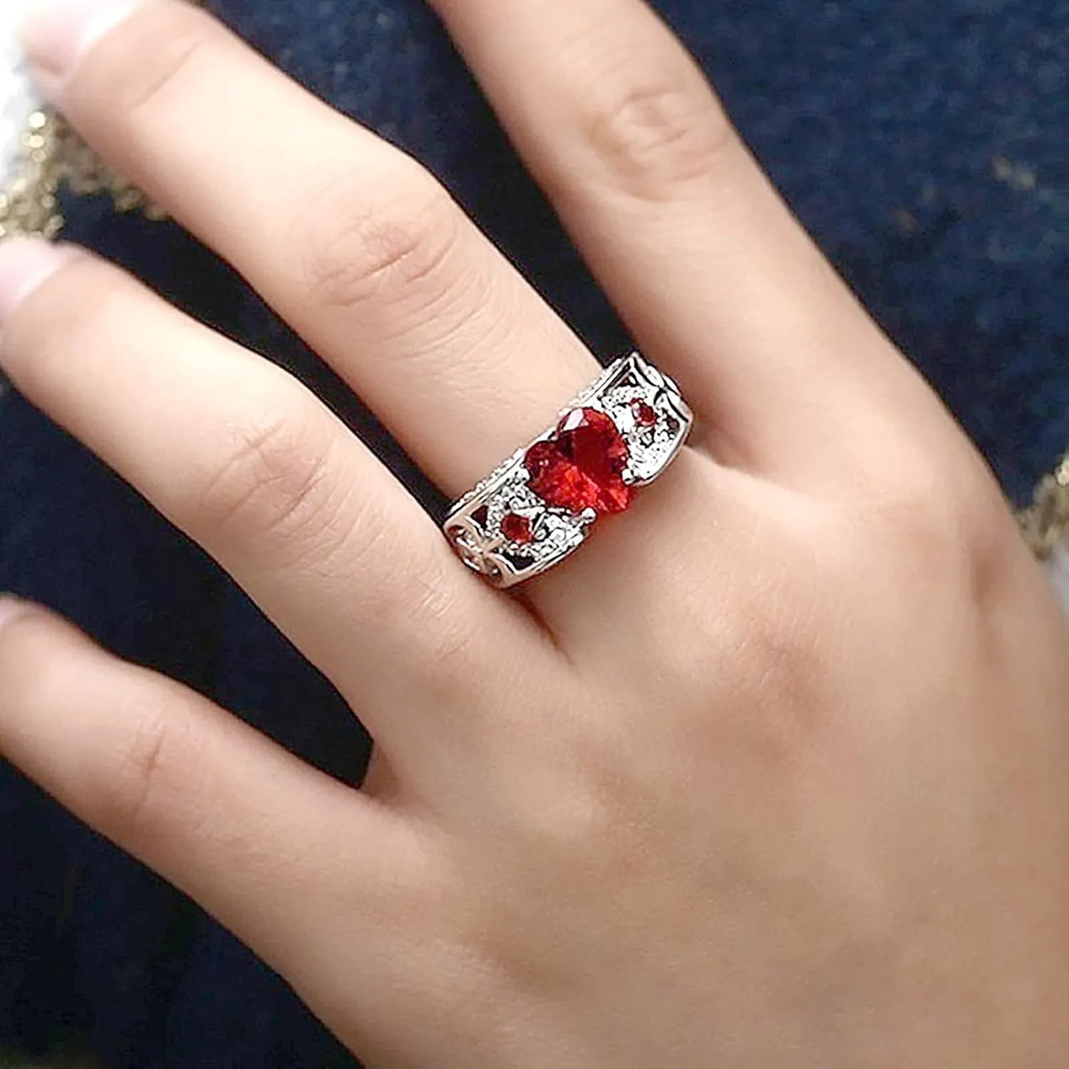 Heart Cubic Zirconia CZ Red Ring for Women Valentine 2pcs Womens Wedding Ring Sets Silver Wedding Engagement Rings