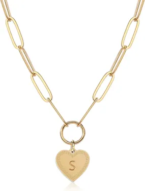 Heart Initial Necklaces for Women, 14K Gold Plated Heart Pendant Letter Alphabet Necklace, Cute Dainty Love Pendant Necklaces for Women Birthday Valentine's Day Mother's Day Gift