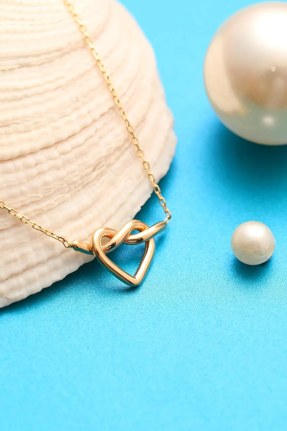 Heart Knot Necklace, 14K Real Gold Heart Necklace, Dainty Custom Knot Necklace, Minimalist Gold Heart Knot Necklace
