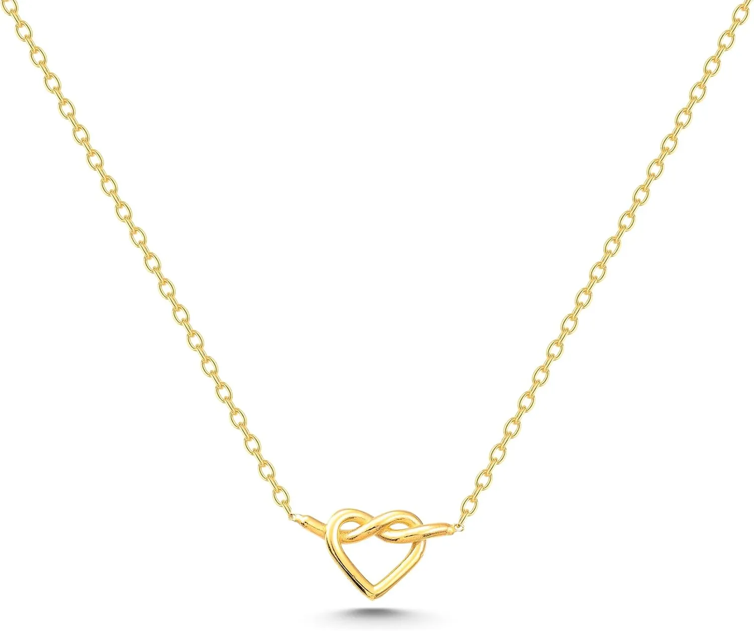 Heart Knot Necklace, 14K Real Gold Heart Necklace, Dainty Custom Knot Necklace, Minimalist Gold Heart Knot Necklace