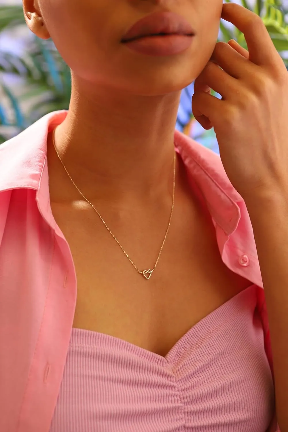 Heart Knot Necklace, 14K Real Gold Heart Necklace, Dainty Custom Knot Necklace, Minimalist Gold Heart Knot Necklace