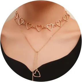 Heart Layered Necklaces for Women 14K Gold Plated Heart Pendant Necklaces Long Dainty Necklace Heart Choker Necklaces Trendy Necklaces Jewelry Gifts for Christmas Birthday