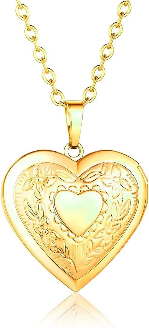 Heart Locket Necklace for Women Picture Necklace With Picture Inside Heart Photo Necklace Engraved Locket Necklace Memory Locket Necklace Picture Locket Necklaces for Girls