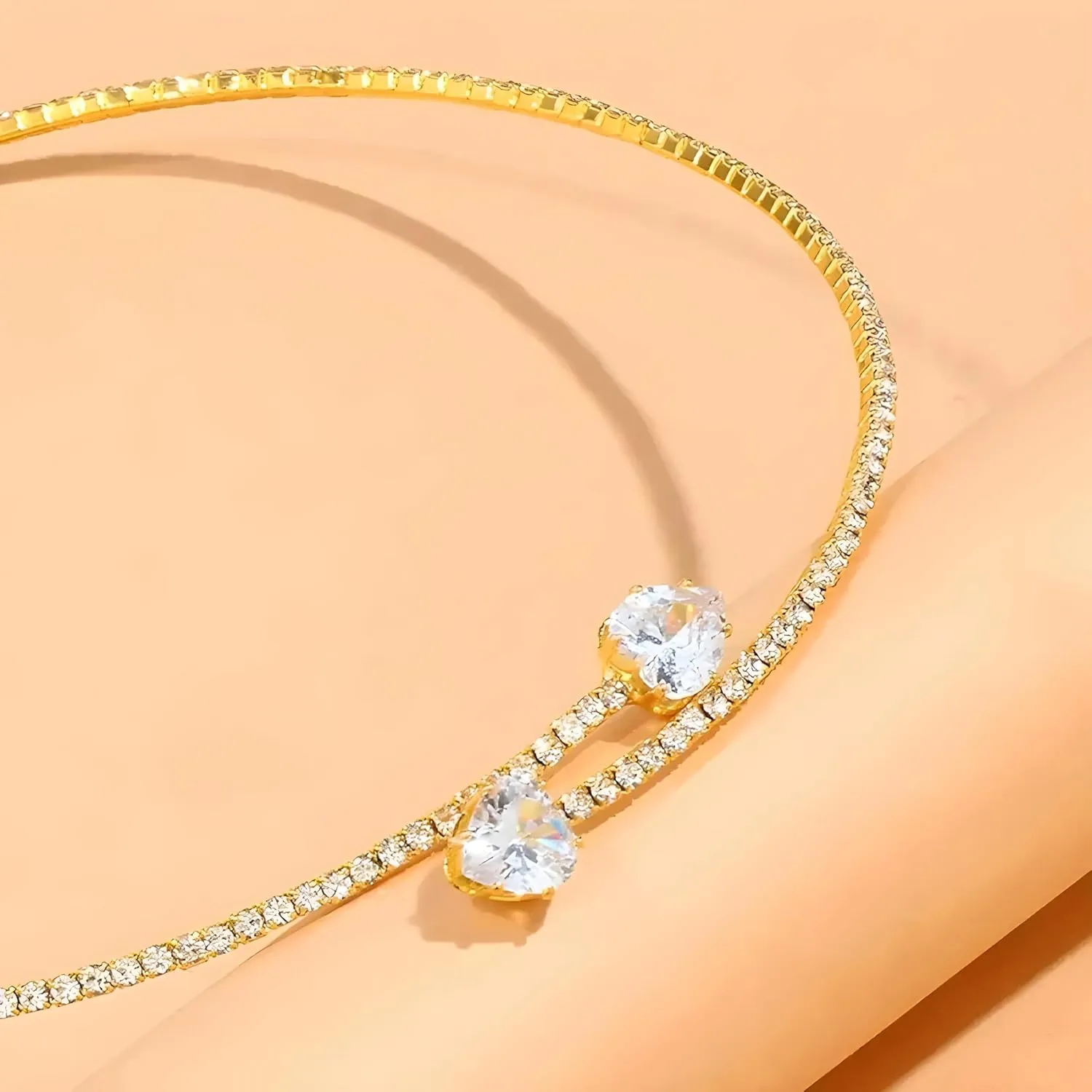 Heart necklace Rhinestone Heart Collar Choker Necklace For Women Simple Open Collar Golden Necklace For Women Choker Necklace Jewelry-N41