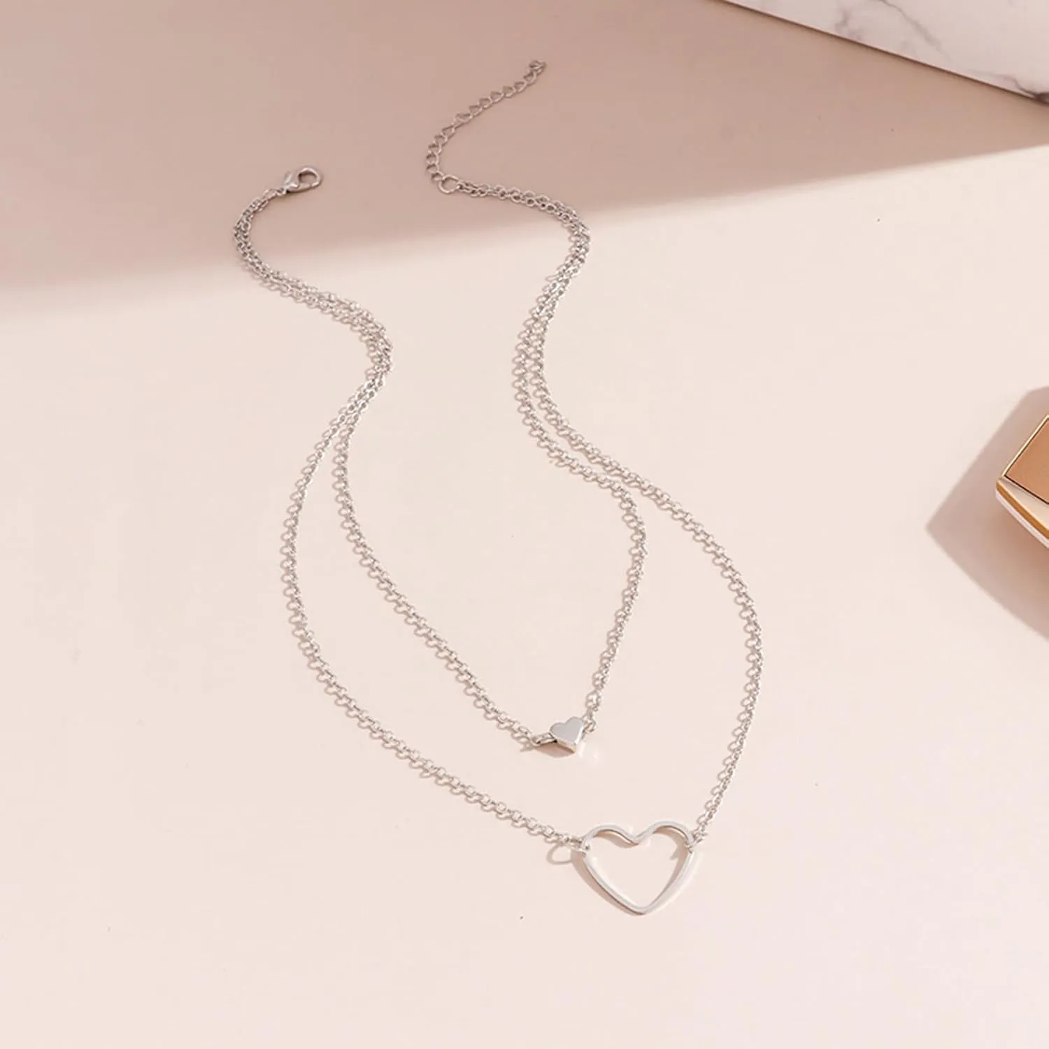 Heart Necklaces for Women Gold Heart Necklace Pink Heart Pendant Necklace Layered Heart Shaped Necklace Dainty Jewelry Gifts for Women