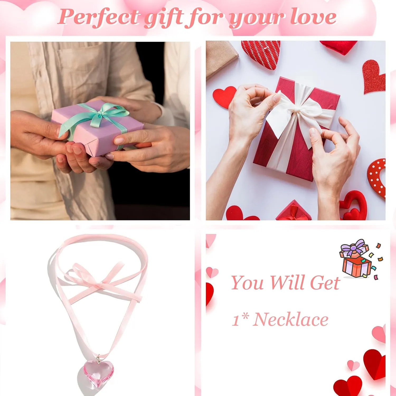 Heart Necklaces for Women Valentines Day Gifts for Her Trendy Chunky Heart Necklace Red Statement Necklace Ribbon Heart Choker Necklace Valentines Day Outfit Women