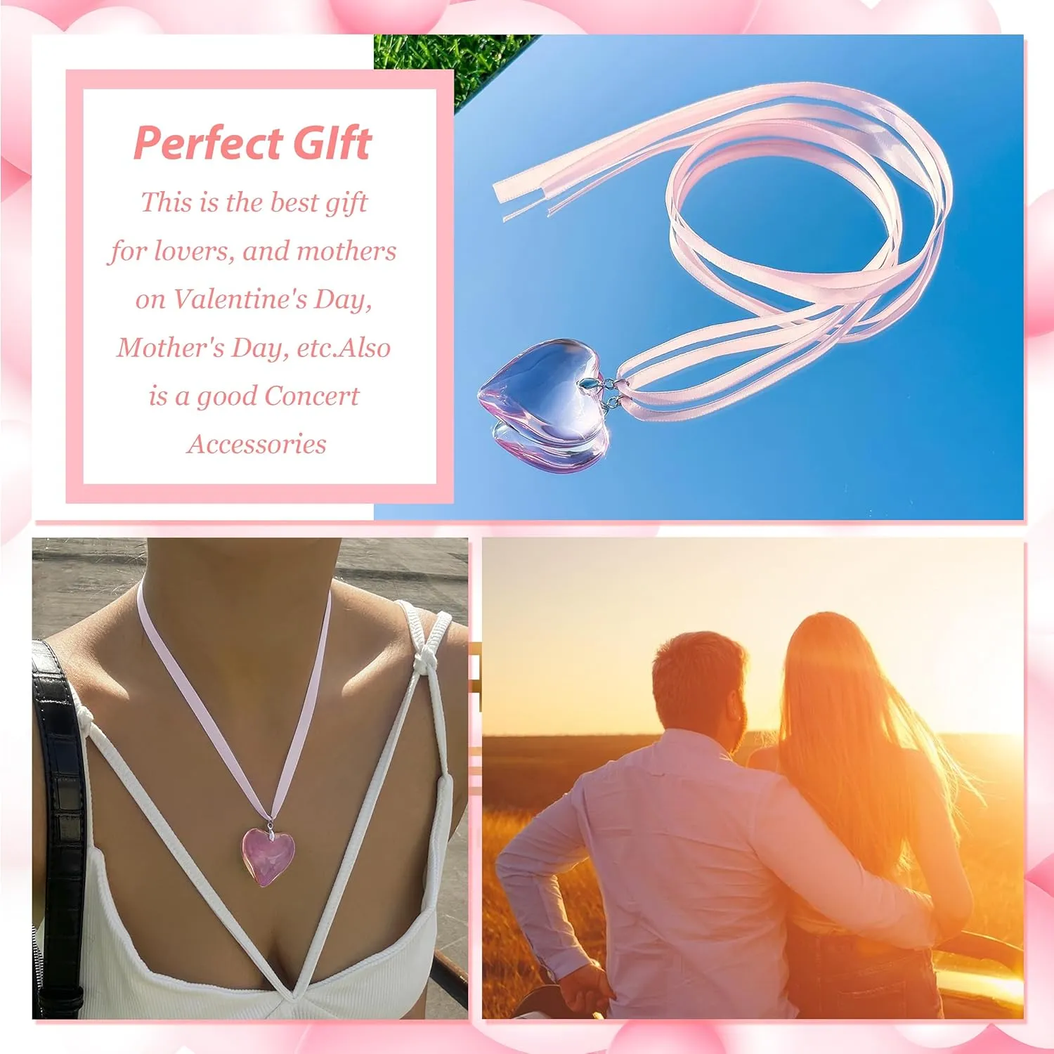 Heart Necklaces for Women Valentines Day Gifts for Her Trendy Chunky Heart Necklace Red Statement Necklace Ribbon Heart Choker Necklace Valentines Day Outfit Women