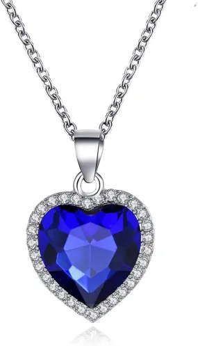 Heart of the Ocean Necklace, Classic Heart of the Ocean Necklace Small Sapphire Heart Pendant Necklace Heart Necklace Wedding Prom Jewellery for Woman
