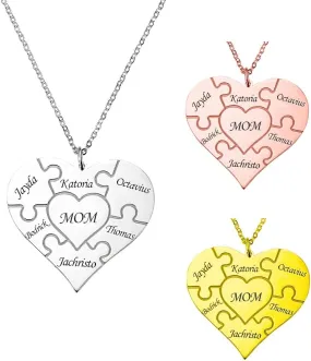 Heart Puzzle Friendship Necklace Custom Name Puzzle Necklace Bff Necklace Family Necklace Heart Puzzle Pendant Best Friend Necklace Sister Necklace Personalized Matching Necklace