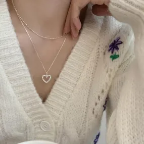 Heart Shape Pendant Necklace for Women Elegant Double Layer Clavicle Chain Dainty Eternal Necklaces