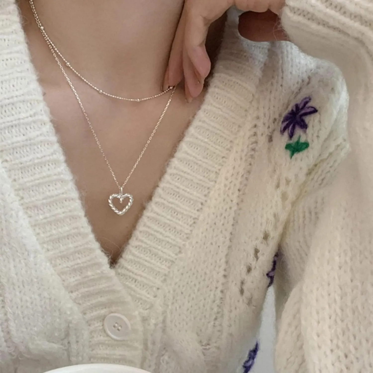 Heart Shape Pendant Necklace for Women Elegant Double Layer Clavicle Chain Dainty Eternal Necklaces