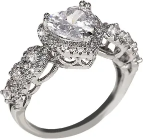 Heart Shape Zircon Wedding Band for Women Hollow Out Engagement Ring Exquisite Diamond Proposal Ring (Gold, 10)