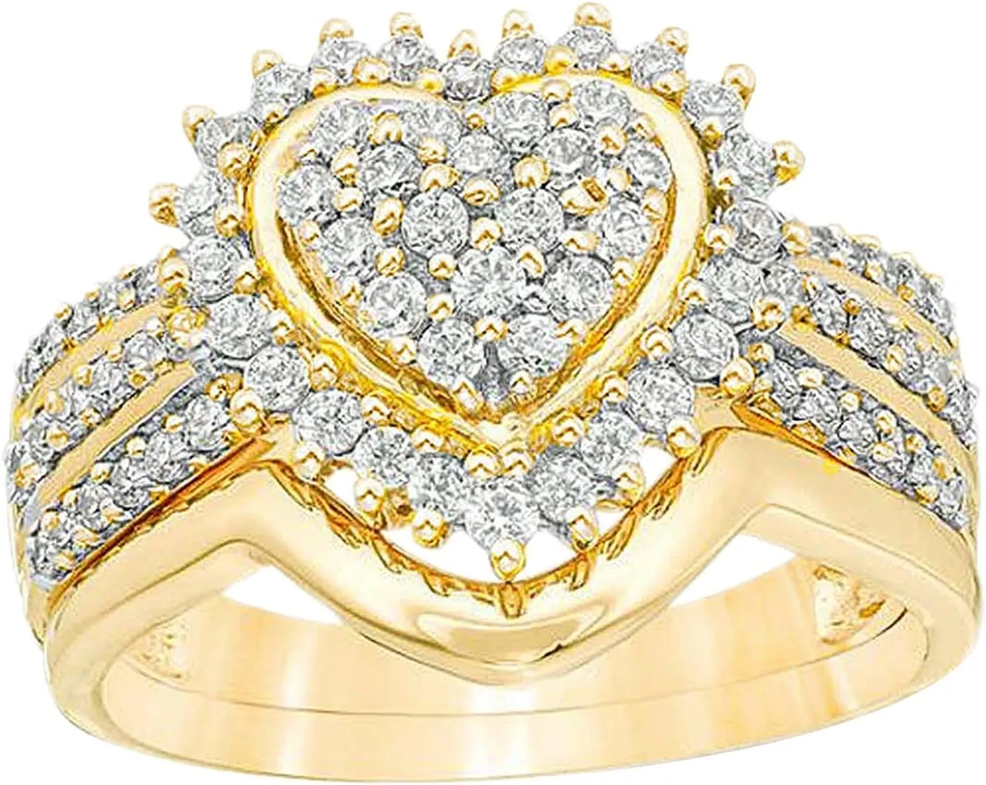 Heart Shaped Wedding Ring Set Jewelry Diamond Engagement Ring Solitaire Cubic Zirconia Gold Ring Set For Women
