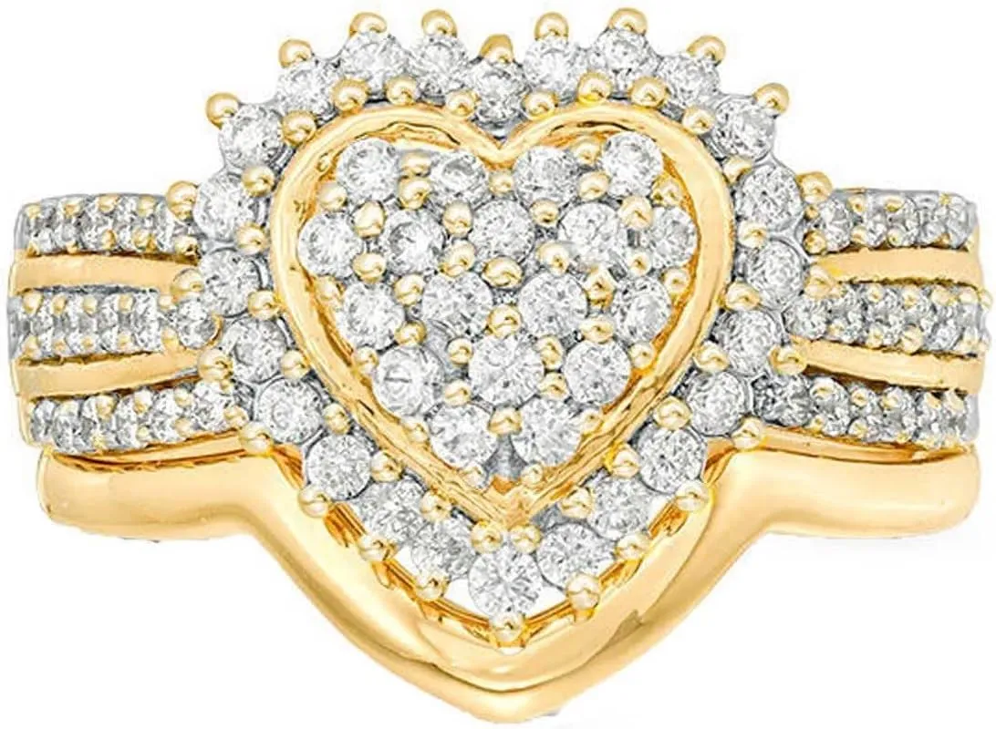Heart Shaped Wedding Ring Set Jewelry Diamond Engagement Ring Solitaire Cubic Zirconia Gold Ring Set For Women
