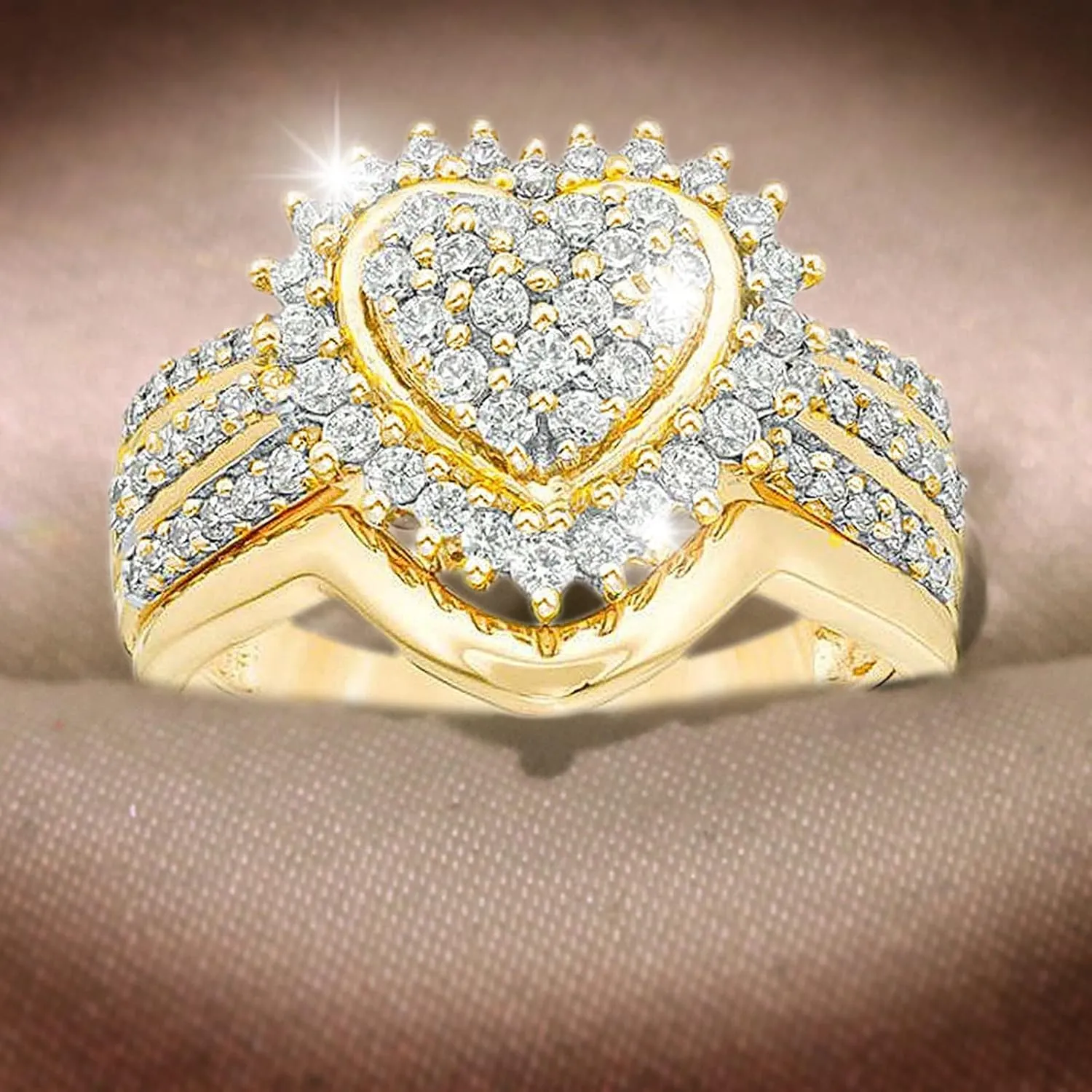 Heart Shaped Wedding Ring Set Jewelry Diamond Engagement Ring Solitaire Cubic Zirconia Gold Ring Set For Women