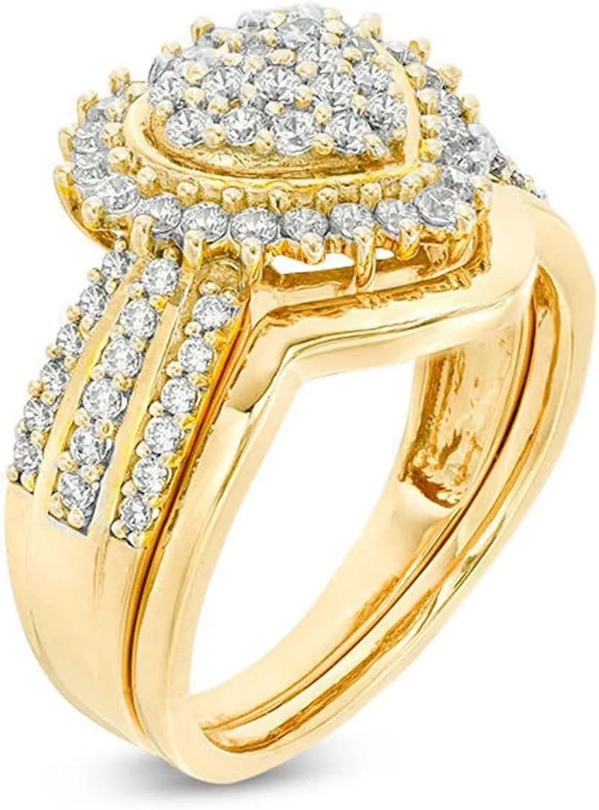 Heart Shaped Wedding Ring Set Jewelry Diamond Engagement Ring Solitaire Cubic Zirconia Gold Ring Set For Women