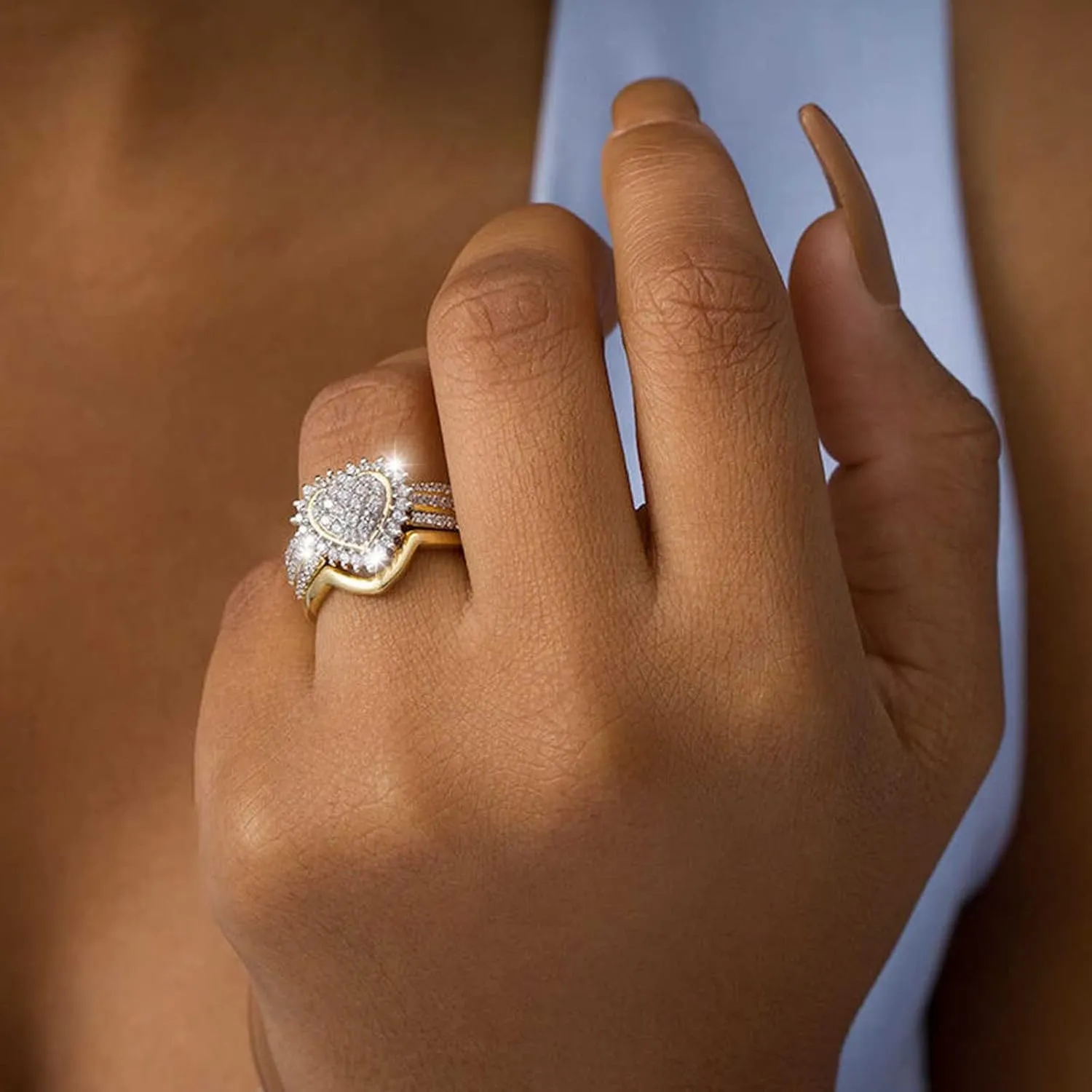 Heart Shaped Wedding Ring Set Jewelry Diamond Engagement Ring Solitaire Cubic Zirconia Gold Ring Set For Women