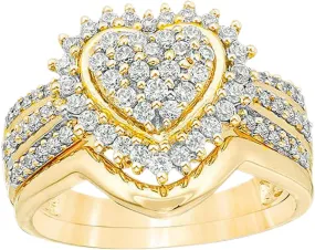 Heart Shaped Wedding Ring Set Jewelry Diamond Engagement Ring Solitaire Cubic Zirconia Gold Ring Set For Women