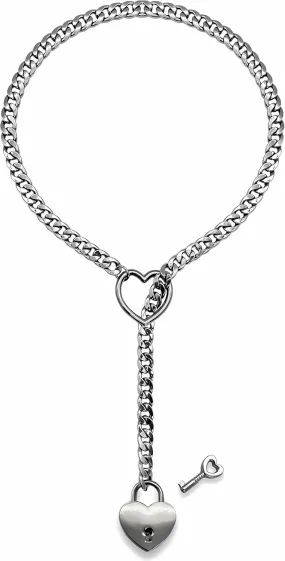 Heart Slip Chain Necklace for Women O-Ring Punk Cuban Necklace Chunky Heart Pendant Necklace Y-Lariat Necklace Long Necklace Heart Lock With Key Necklace Fashion Jewelry Gifts