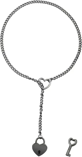 Heart Slip Chain Necklace for Women O-Ring Punk Rock Long Chain Necklace Heart Locker with Key Choker Necklace Adjustable Gothic Cuban Lariat Y-Necklace Heart Necklace Jewelry for Women