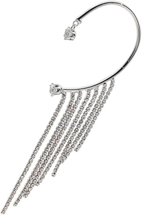 Hemoton Diamond Tassel Earrings Tassel Ear Cuff Non-pierced Ear Wrap Earrings for Women