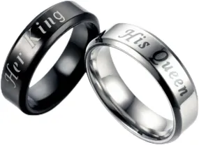 Her King His Queen Couples Ring Set Stainless Steel Matching Wedding Bands Fashionable Couples Jewelry