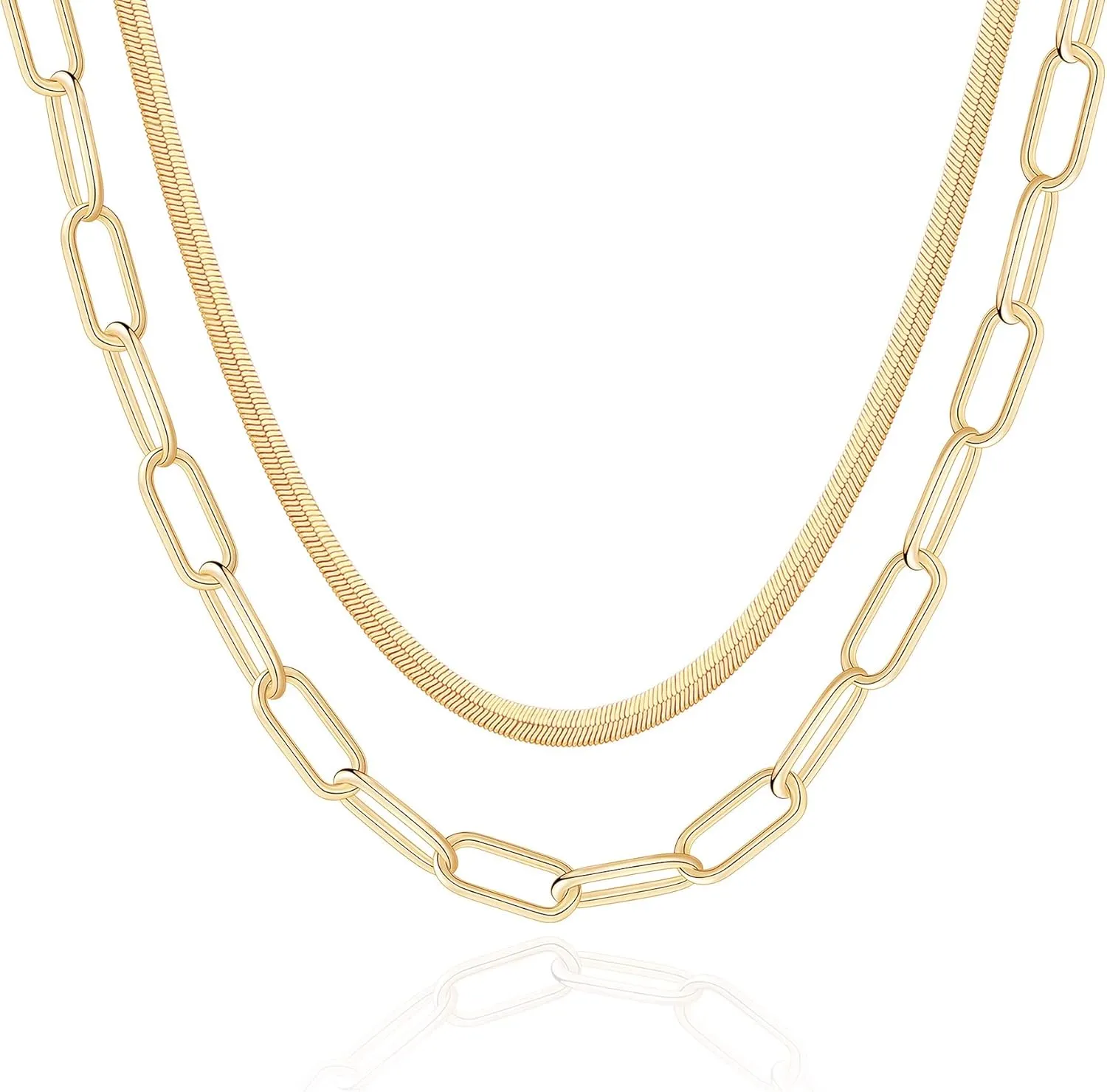 Hidepoo Gold Layered Necklaces for Women, 14K Gold Plated Dainty Coin Pendant Choker Necklace Herringbone Snake Necklace Paperclip Chain Layered Necklaces for Women Jewelry Gifts