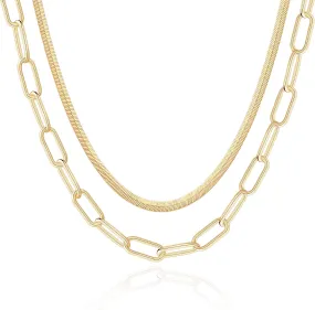 Hidepoo Gold Layered Necklaces for Women, 14K Gold Plated Dainty Coin Pendant Choker Necklace Herringbone Snake Necklace Paperclip Chain Layered Necklaces for Women Jewelry Gifts