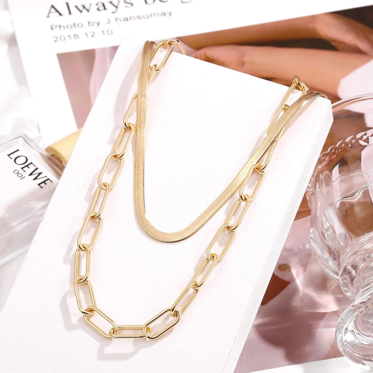 Hidepoo Gold Layered Necklaces for Women, 14K Gold Plated Dainty Coin Pendant Choker Necklace Herringbone Snake Necklace Paperclip Chain Layered Necklaces for Women Jewelry Gifts