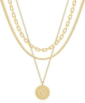 Hidepoo Gold Layered Necklaces for Women, 14K Gold Plated Dainty Coin Pendant Choker Necklace Herringbone Snake Necklace Paperclip Chain Layered Necklaces for Women Jewelry Gifts