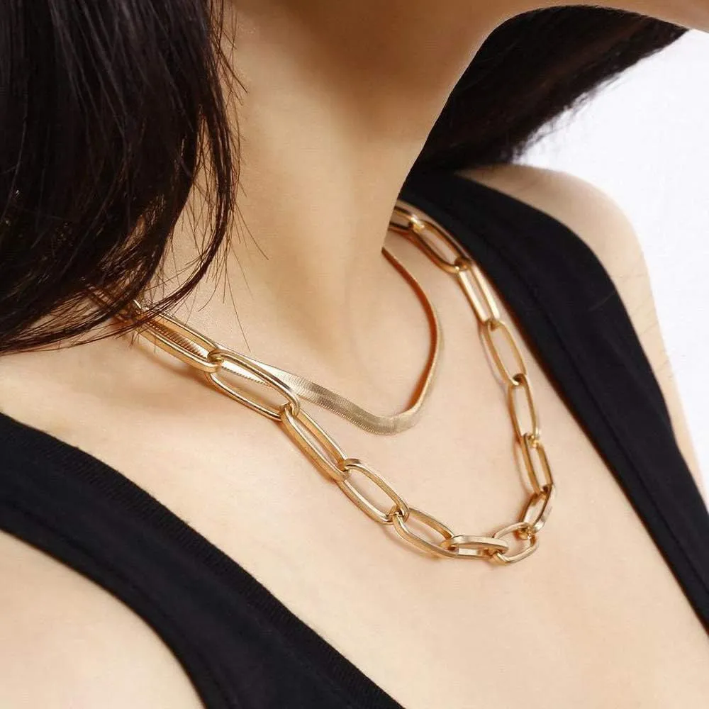 Hidepoo Gold Layered Necklaces for Women, 14K Gold Plated Dainty Coin Pendant Choker Necklace Herringbone Snake Necklace Paperclip Chain Layered Necklaces for Women Jewelry Gifts