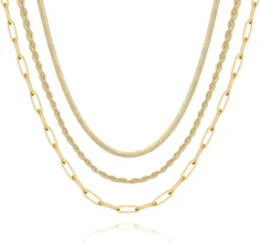 Hidepoo Gold Layered Necklaces for Women, 14K Gold Plated Dainty Coin Pendant Choker Necklace Herringbone Snake Necklace Paperclip Chain Layered Necklaces for Women Jewelry Gifts