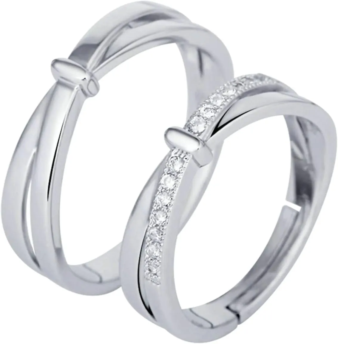 His and Her Wedding Band Rings, 925 Sterling Silver Rings Promise Rings Customize Adjustable Infinity Ring with Cubic Zirconia