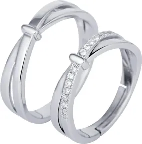 His and Her Wedding Band Rings, 925 Sterling Silver Rings Promise Rings Customize Adjustable Infinity Ring with Cubic Zirconia