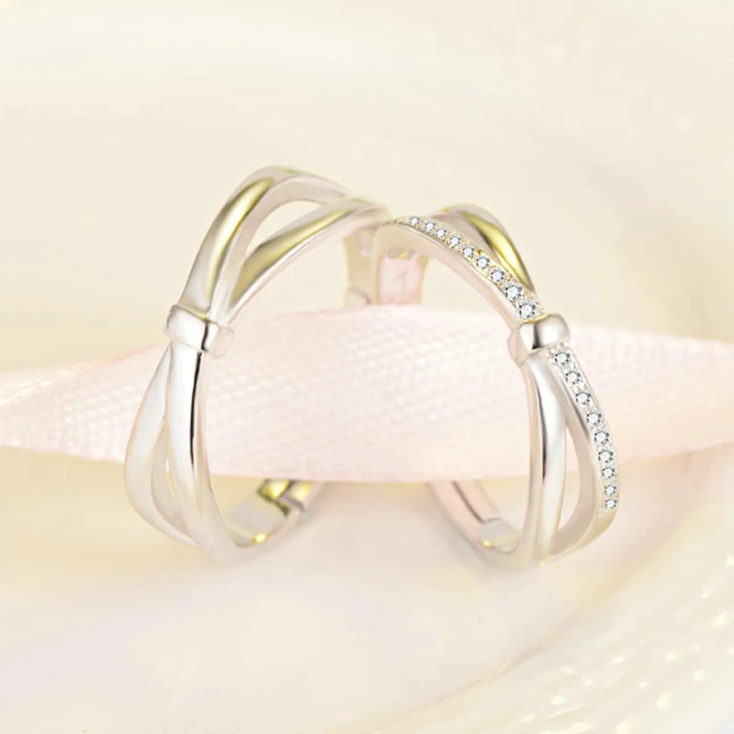 His and Her Wedding Band Rings, 925 Sterling Silver Rings Promise Rings Customize Adjustable Infinity Ring with Cubic Zirconia