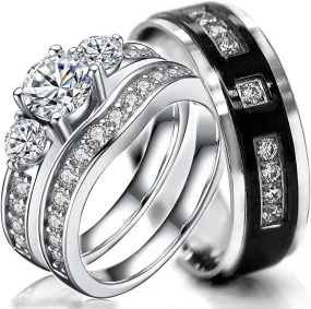 His and Hers CZ Wedding Rings - Bridal Sets - Wedding Ring - Engagement Ring - Cubic Zirconia Wedding Sets - Cz Engagement Rings - Wedding Ring Sets - Womens Engagement Rings - CZ Engagement Ring