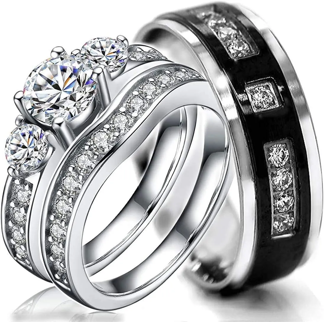 His and Hers CZ Wedding Rings - Bridal Sets - Wedding Ring - Engagement Ring - Cubic Zirconia Wedding Sets - Cz Engagement Rings - Wedding Ring Sets - Womens Engagement Rings - CZ Engagement Ring