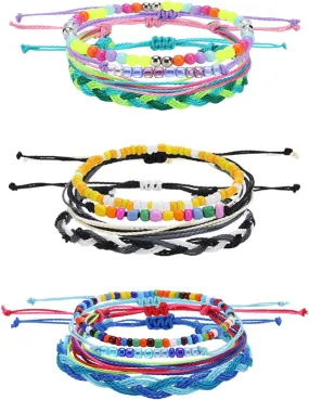 Homoyoyo 3Pcs Wax Line Beaded Bracelets for Women Handmade Charm Jewelry Unique Fashion Accessories for Daily Wear and Special Occasions