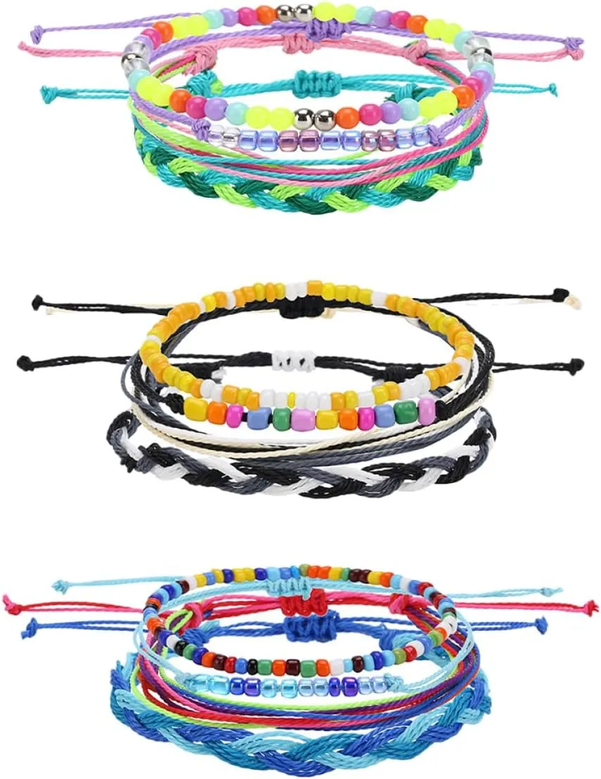 Homoyoyo 3Pcs Wax Line Beaded Bracelets for Women Handmade Charm Jewelry Unique Fashion Accessories for Daily Wear and Special Occasions