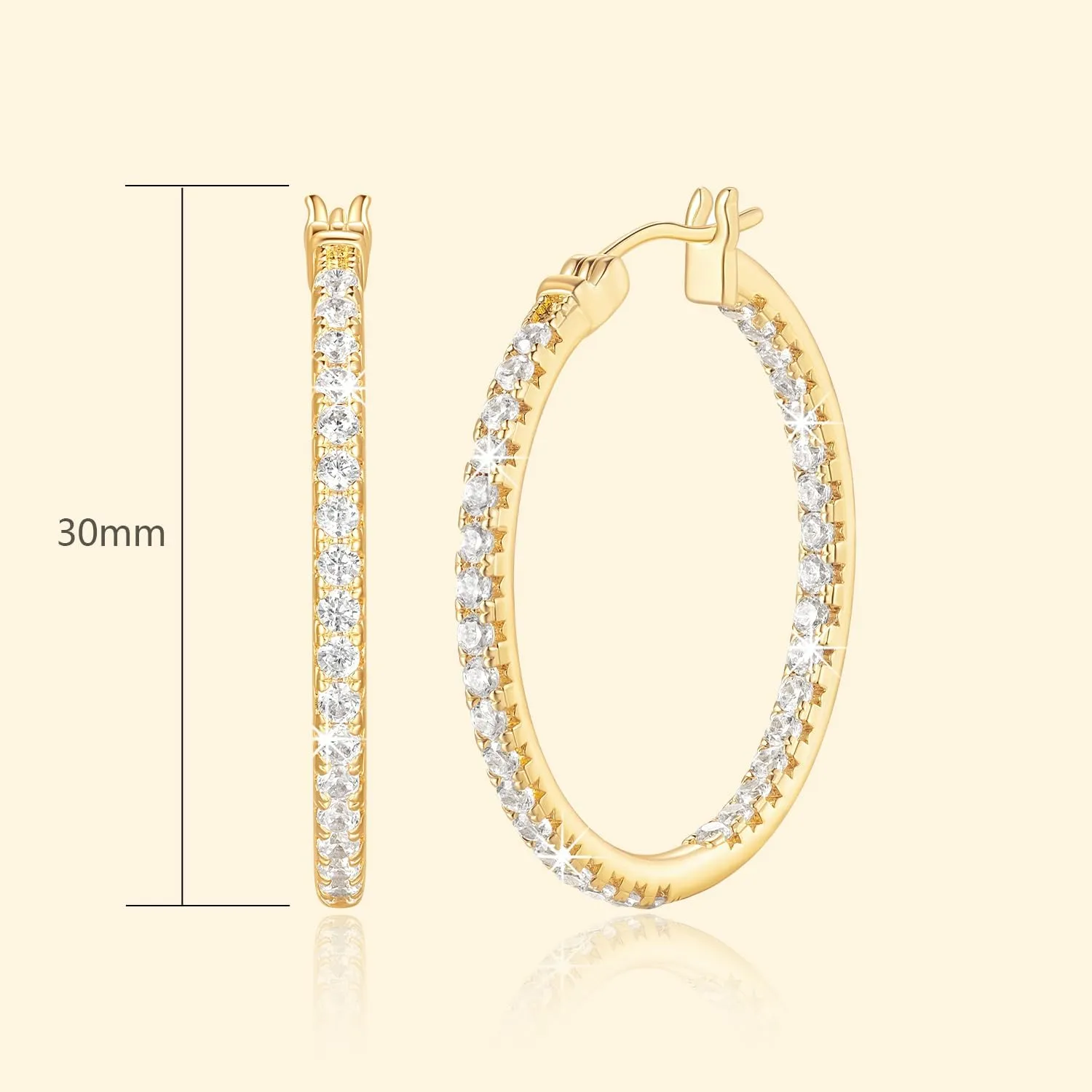 Hoop Earrings 14K Gold Hoop Earring for Women 14K Gold Earrings for Women Dual-designed Cubic Zirconia Hoops Womens Earring Hinged Clasps/Latch Back 30mm