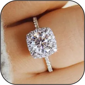 HUASAI Engagement Rings for Women Fake Engagement Ring Moissanite Engagement Ring Halo Engagement Rings Travel Engagement Rings for Wedding Bridal Jewelry Gifts