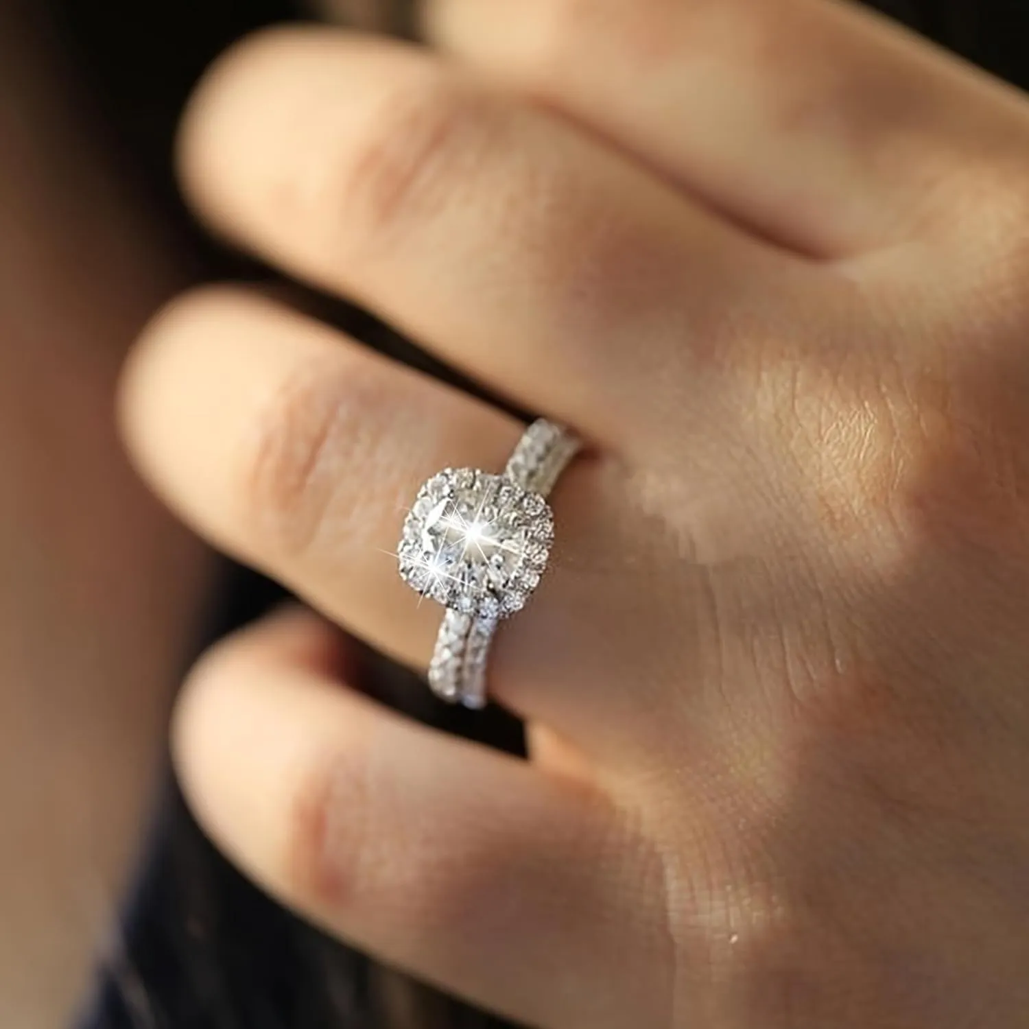 HUASAI Fake Engagement Ring Cubic Zirconia Engagement Ring for Women