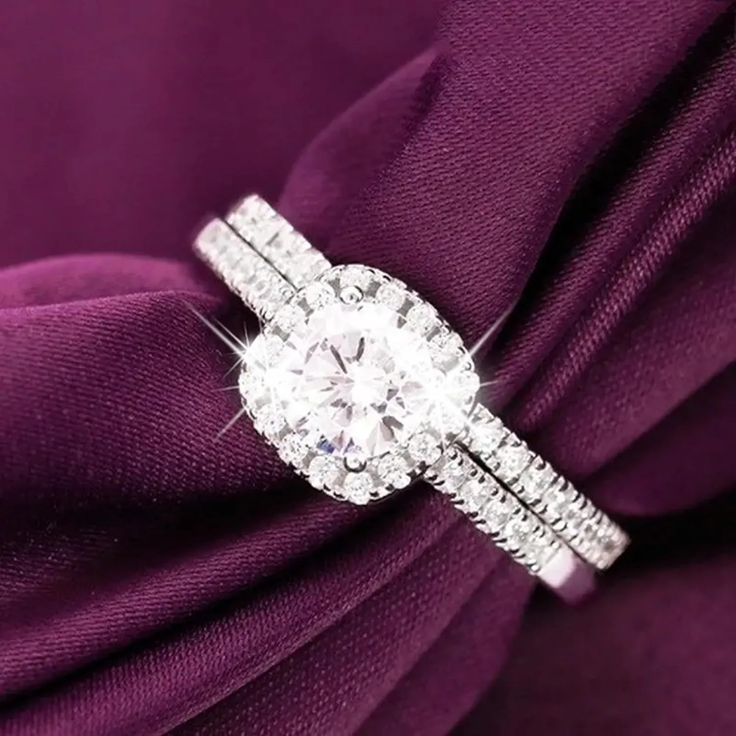 HUASAI Fake Engagement Ring Cubic Zirconia Engagement Ring for Women