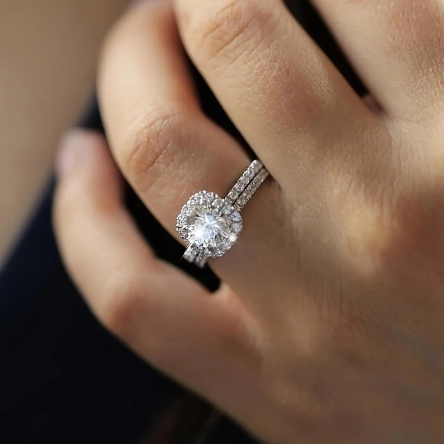 HUASAI Fake Engagement Ring Cubic Zirconia Engagement Ring for Women