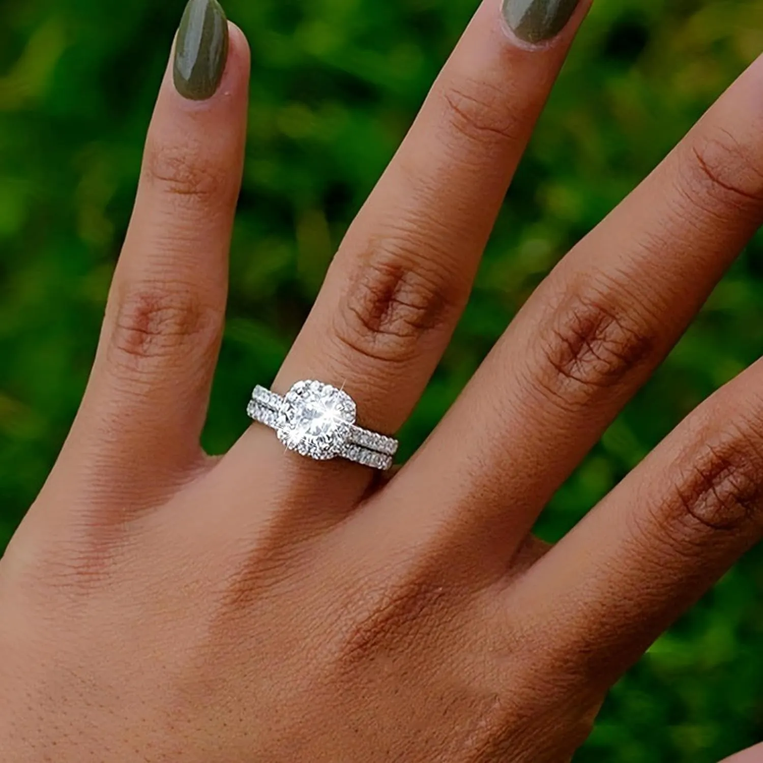 HUASAI Fake Engagement Ring Cubic Zirconia Engagement Ring for Women
