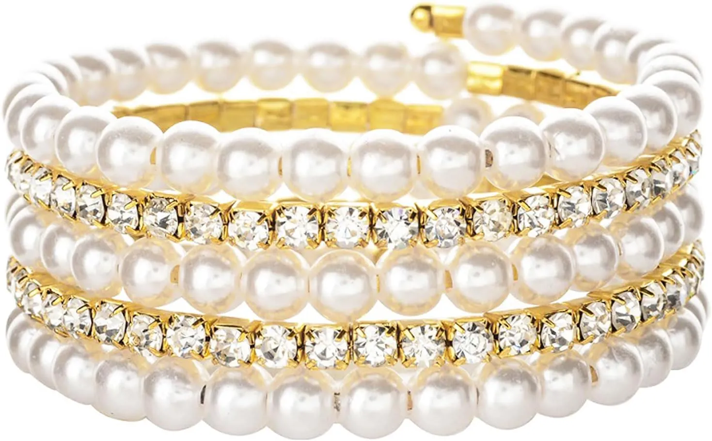 HUASAI Pearl Bracelet for Women Layered Pearl Beaded Wrap Bracelet Vintage Prom Bracelets Sparkly Rhinestone Bracelets Wedding Bridal Bracelets Statement Wide Bangle Bracelet
