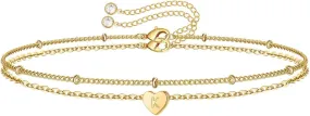 Initial Bracelet For Women 14K Gold Filled Layered Bracelets Charm Bracelet Heart Initial Bracelet Personalized Bracelets Teen Girl Gift