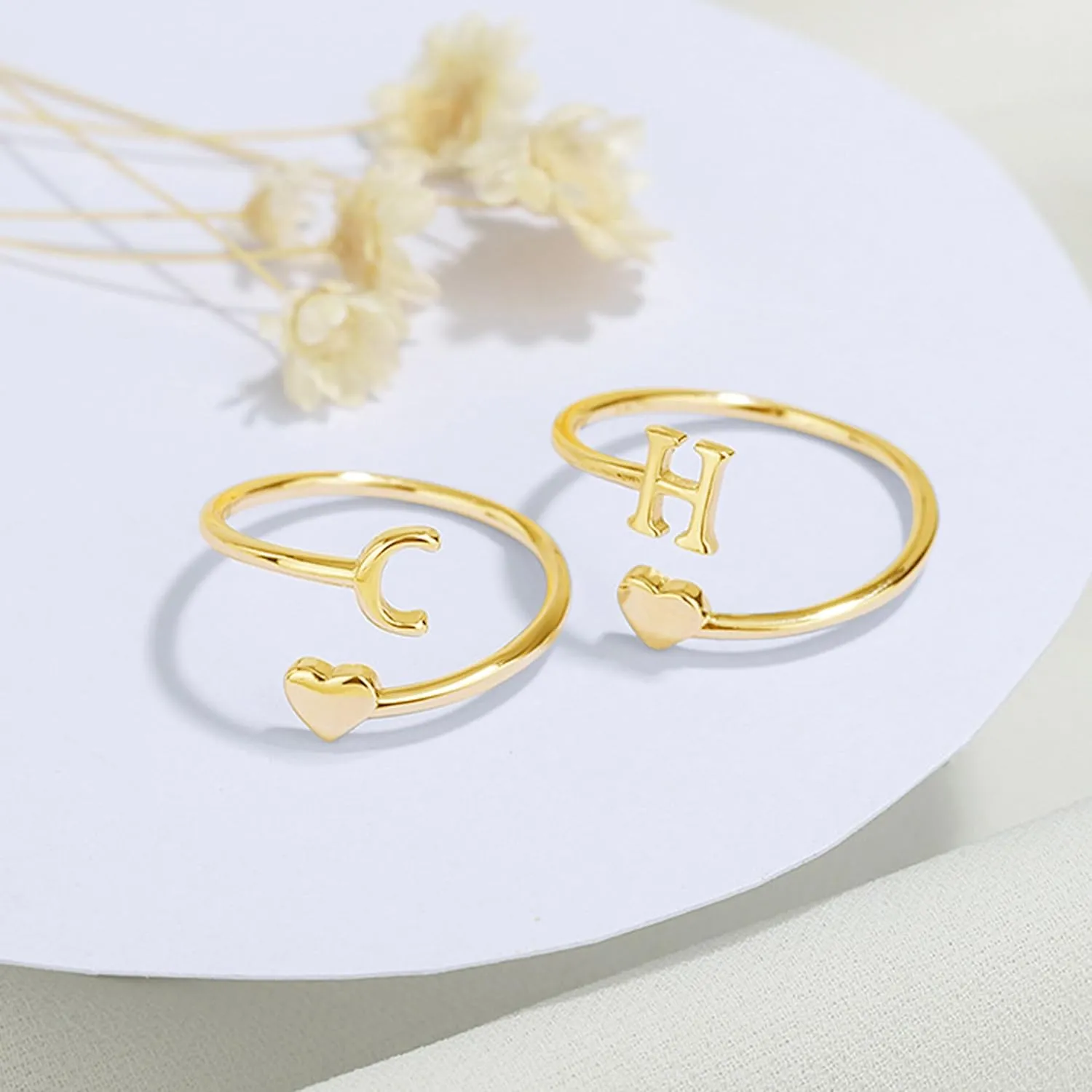 Initial Ring Gold Initial Rings for Women Non Tarnish Gifts Trendy Stuff Adjustable Heart Initial Rings Stackable Alphabet Pinky Rings Letter Rings Personalized Birthday Jewerly Gifts