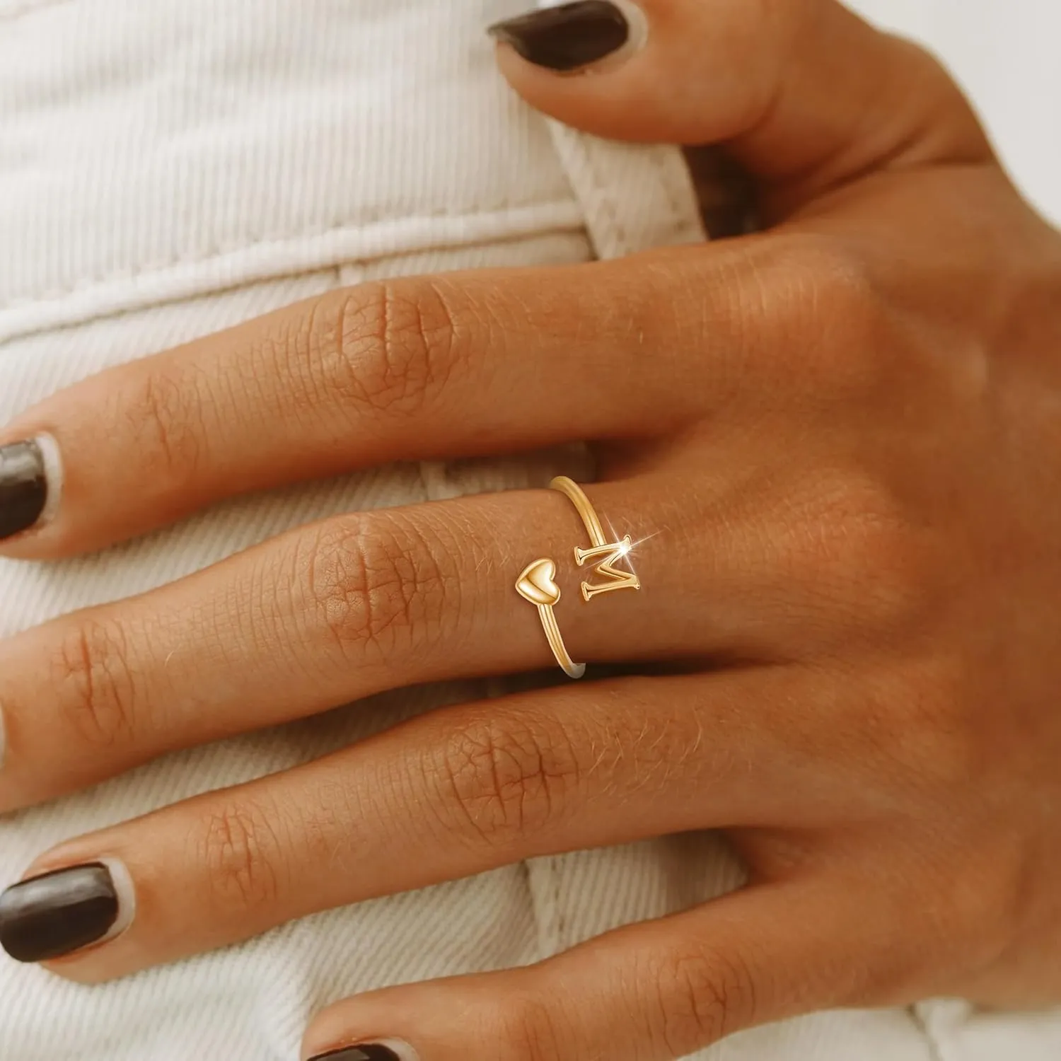 Initial Ring Gold Initial Rings for Women Non Tarnish Gifts Trendy Stuff Adjustable Heart Initial Rings Stackable Alphabet Pinky Rings Letter Rings Personalized Birthday Jewerly Gifts