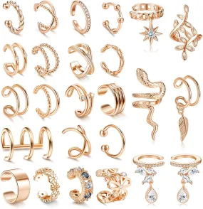 JeryWe 25 Pcs Gold Ear Cuffs for Women Non Piercing Adjustable Ear Cuff Fake Piercings Clip On Upper Ear Cartilage Earrings Helix Wrap Ear Cuff Jewelry Set Rose Gold